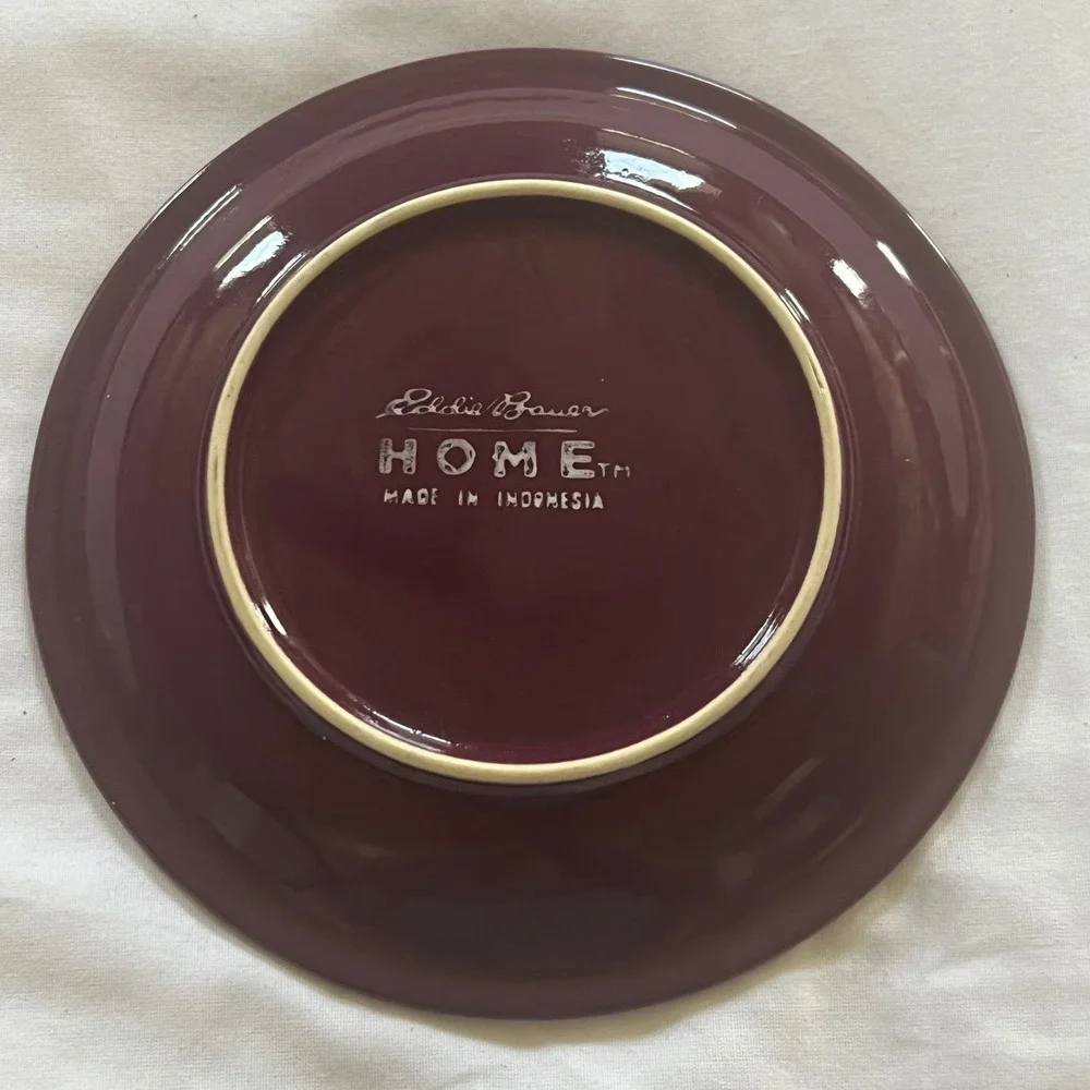 Eddie Bauer Home Burgundy Stoneware Saucer Plate Round Maroon Glossy Indonesia